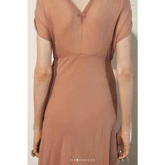 ZARA 2025 Collection | NEW Tan Lace Slip Midi Dress Medium Dainty Coquette Fem - Picture 4 of 12